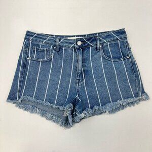 Pacsun Womens High Rise Festival Jean Shorts Cut-Off Blue/White Stripe 28 Waist